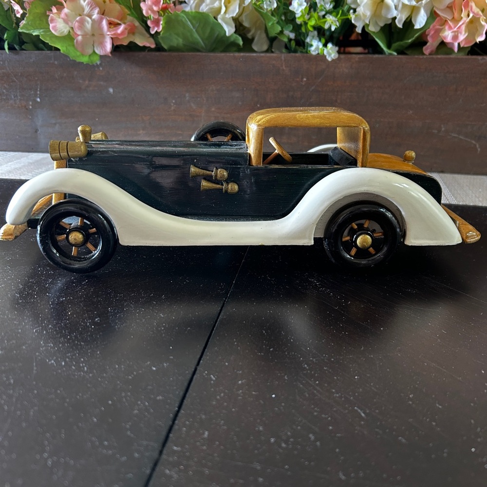 Vintage Wood Car with Spoked Wheels